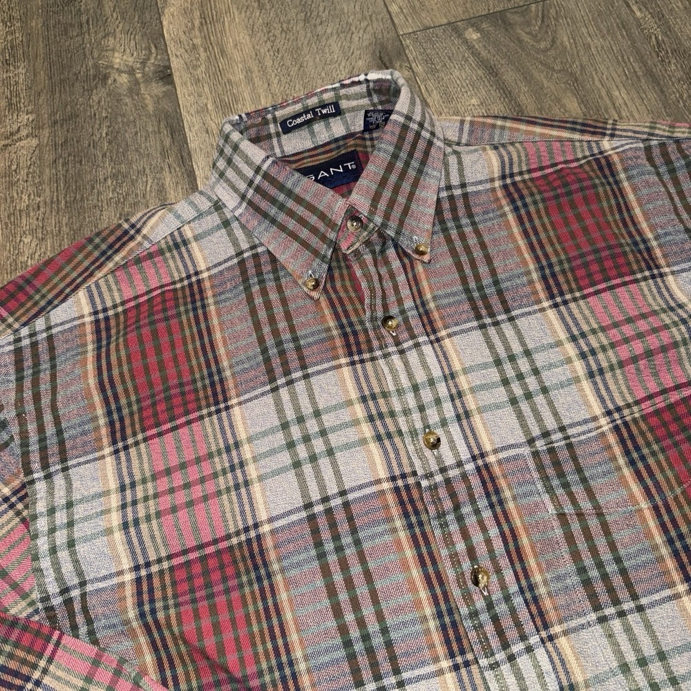 Gant Coastal Twill Mens L Button Up Shirt Warm Plaid Cotton Multicolor Outdoor - Picture 5 of 12